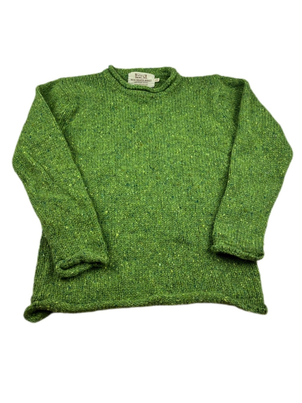 Aran Sweater Market Green Knit Merino Wool Sweater Size XS Made in Ireland